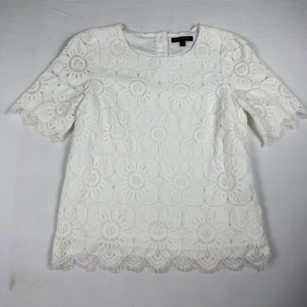 Banana Republic‎ Lace Blouse Small White Floral Medallion Cottagecore Romantic